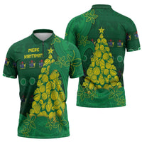 Cook Islands Christmas Zipper Polo Shirt Seashell Xmas Tree Tribal Waves - Polynesian Pride