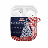 Wallis And Futuna Christmas AirPods Case Seashell Xmas Tree Tribal Waves DT05 Navy - Polynesian Pride