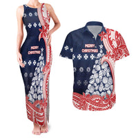 Wallis And Futuna Christmas Couples Matching Tank Maxi Dress and Hawaiian Shirt Seashell Xmas Tree Tribal Waves DT05 Navy - Polynesian Pride