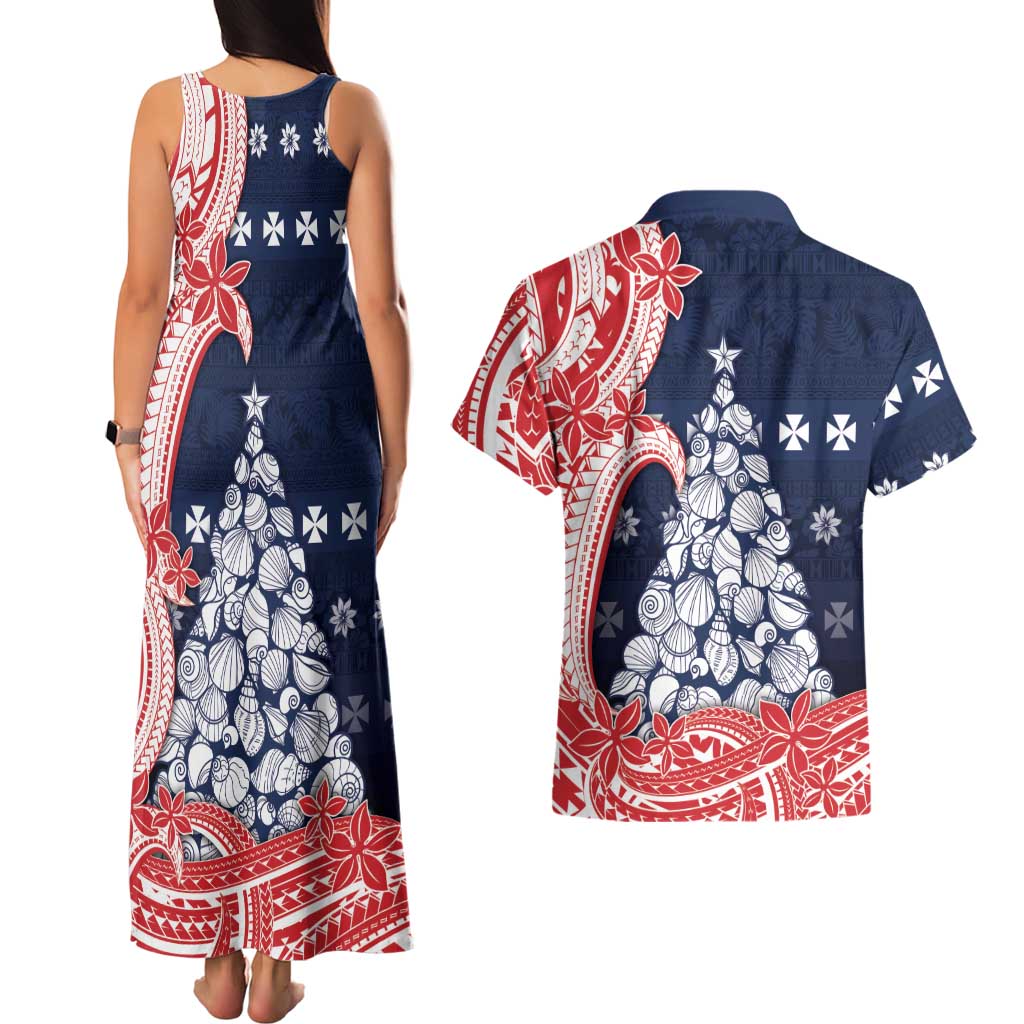 Wallis And Futuna Christmas Couples Matching Tank Maxi Dress and Hawaiian Shirt Seashell Xmas Tree Tribal Waves DT05 - Polynesian Pride
