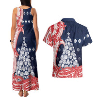 Wallis And Futuna Christmas Couples Matching Tank Maxi Dress and Hawaiian Shirt Seashell Xmas Tree Tribal Waves DT05 - Polynesian Pride