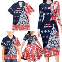 Wallis And Futuna Christmas Family Matching Long Sleeve Bodycon Dress and Hawaiian Shirt Seashell Xmas Tree Tribal Waves DT05 - Polynesian Pride