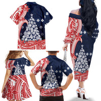 Wallis And Futuna Christmas Family Matching Off The Shoulder Long Sleeve Dress and Hawaiian Shirt Seashell Xmas Tree Tribal Waves DT05 - Polynesian Pride