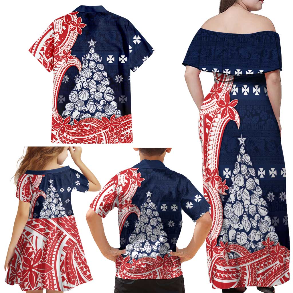 Wallis And Futuna Christmas Family Matching Off Shoulder Maxi Dress and Hawaiian Shirt Seashell Xmas Tree Tribal Waves DT05 - Polynesian Pride