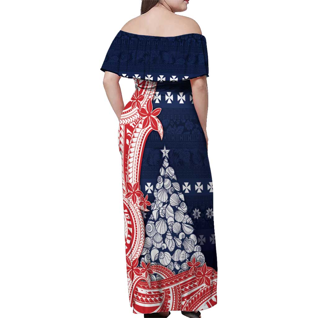 Wallis And Futuna Christmas Family Matching Off Shoulder Maxi Dress and Hawaiian Shirt Seashell Xmas Tree Tribal Waves DT05 - Polynesian Pride