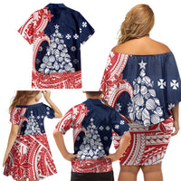 Wallis And Futuna Christmas Family Matching Off Shoulder Short Dress and Hawaiian Shirt Seashell Xmas Tree Tribal Waves DT05 - Polynesian Pride