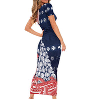 Wallis And Futuna Christmas Family Matching Short Sleeve Bodycon Dress and Hawaiian Shirt Seashell Xmas Tree Tribal Waves DT05 - Polynesian Pride