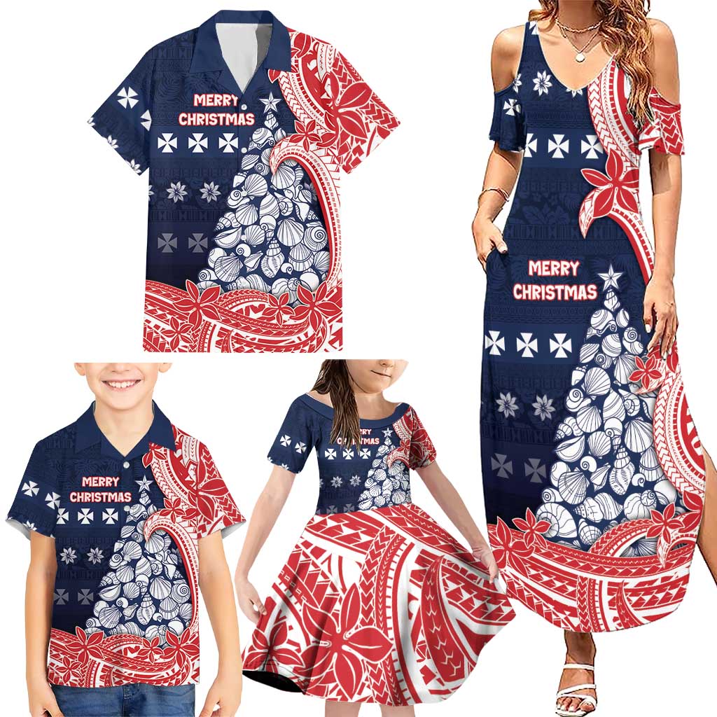 Wallis And Futuna Christmas Family Matching Summer Maxi Dress and Hawaiian Shirt Seashell Xmas Tree Tribal Waves - Polynesian Pride