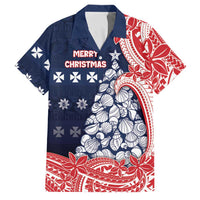 Wallis And Futuna Christmas Family Matching Summer Maxi Dress and Hawaiian Shirt Seashell Xmas Tree Tribal Waves DT05 Dad's Shirt - Short Sleeve Navy - Polynesian Pride