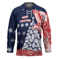 Wallis And Futuna Christmas Hockey Jersey Seashell Xmas Tree Tribal Waves - Polynesian Pride