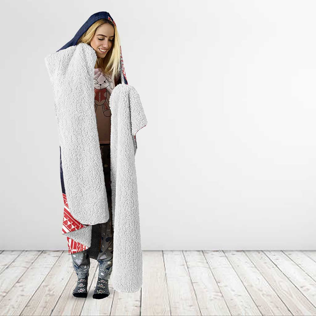 Wallis And Futuna Christmas Hooded Blanket Seashell Xmas Tree Tribal Waves - Polynesian Pride