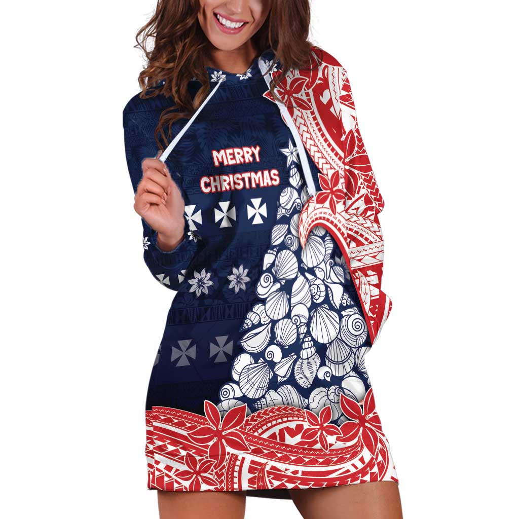 Wallis And Futuna Christmas Hoodie Dress Seashell Xmas Tree Tribal Waves - Polynesian Pride