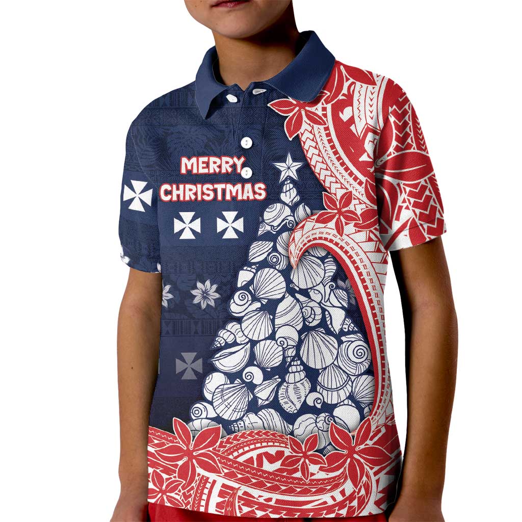 Wallis And Futuna Christmas Kid Polo Shirt Seashell Xmas Tree Tribal Waves - Polynesian Pride