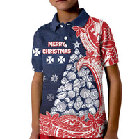 Wallis And Futuna Christmas Kid Polo Shirt Seashell Xmas Tree Tribal Waves - Polynesian Pride