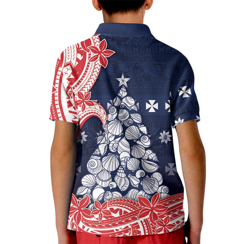 Wallis And Futuna Christmas Kid Polo Shirt Seashell Xmas Tree Tribal Waves - Polynesian Pride