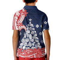 Wallis And Futuna Christmas Kid Polo Shirt Seashell Xmas Tree Tribal Waves - Polynesian Pride