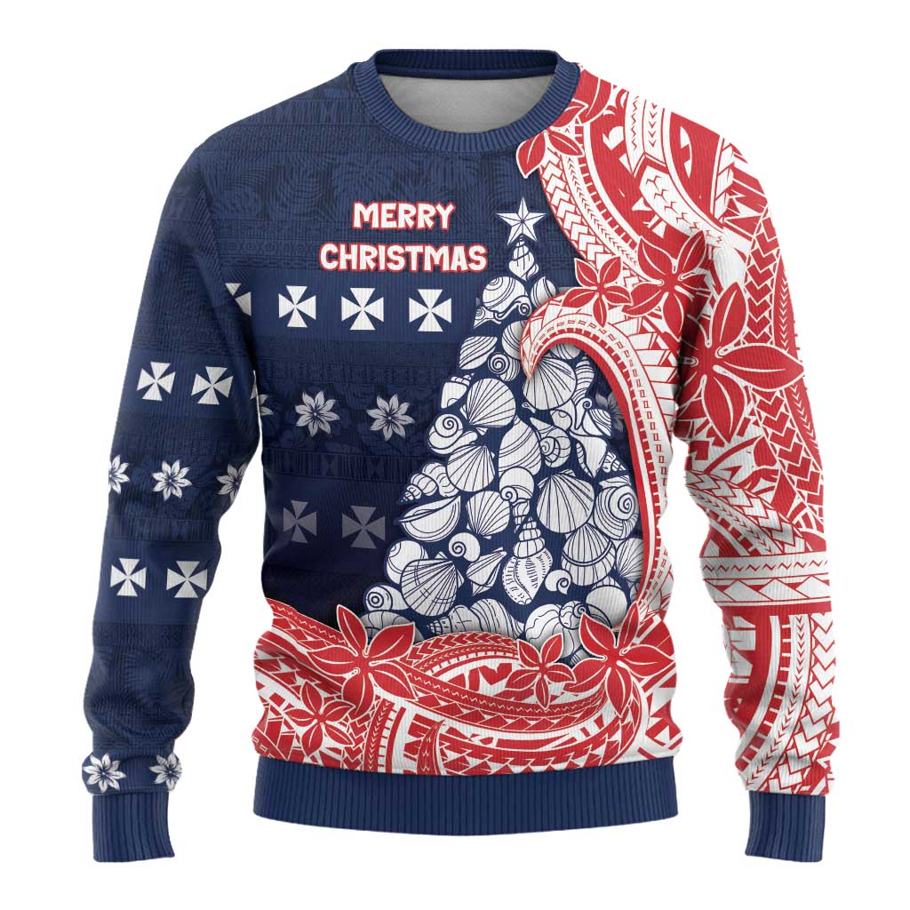 Wallis And Futuna Christmas Ugly Christmas Sweater Seashell Xmas Tree Tribal Waves DT05 - Polynesian Pride