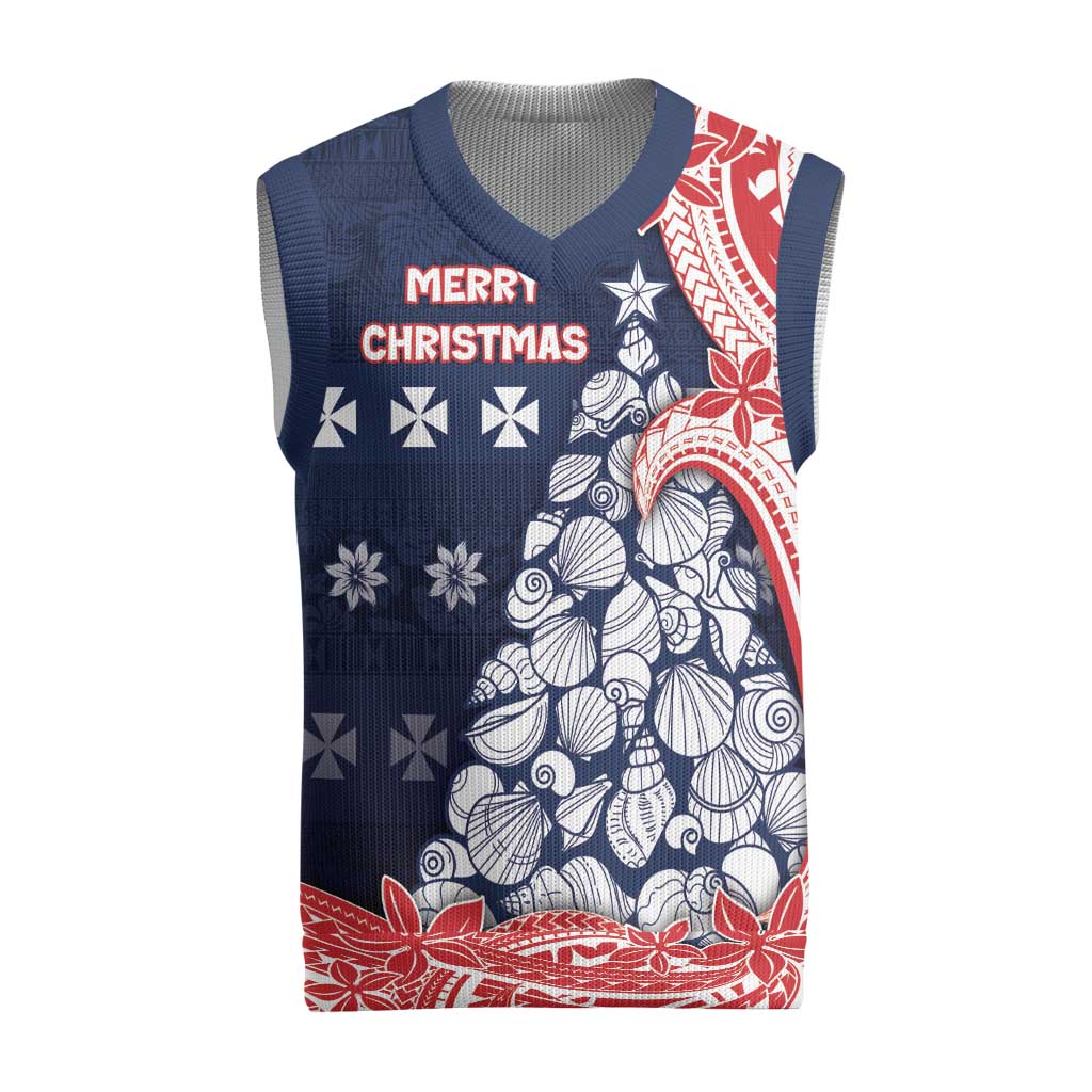 Wallis And Futuna Christmas Knitted V-Neck Vest Seashell Xmas Tree Tribal Waves DT05 Navy - Polynesian Pride