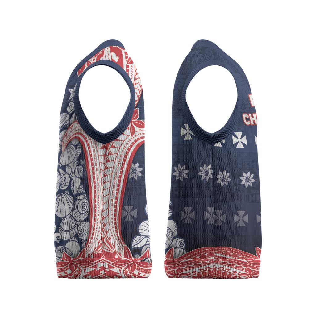 Wallis And Futuna Christmas Knitted V-Neck Vest Seashell Xmas Tree Tribal Waves DT05 - Polynesian Pride