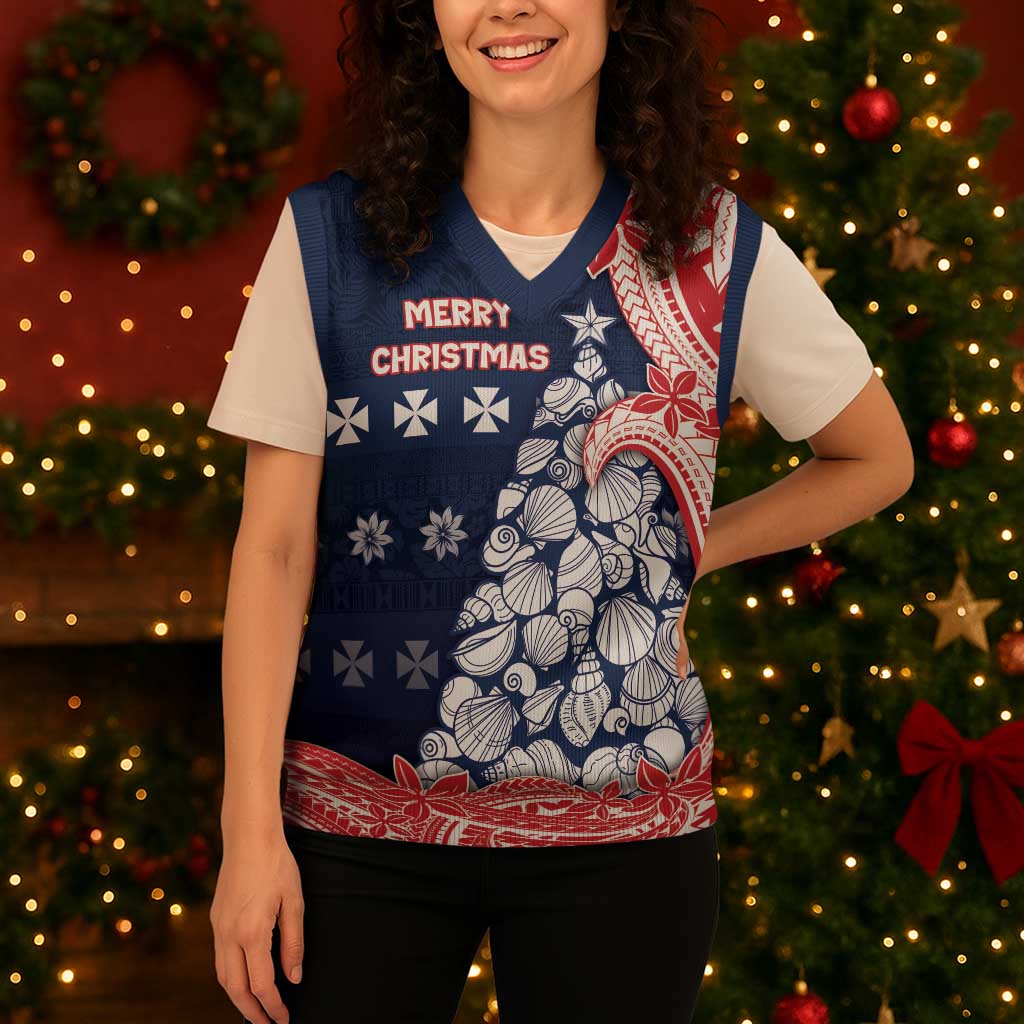 Wallis And Futuna Christmas Knitted V-Neck Vest Seashell Xmas Tree Tribal Waves DT05 - Polynesian Pride