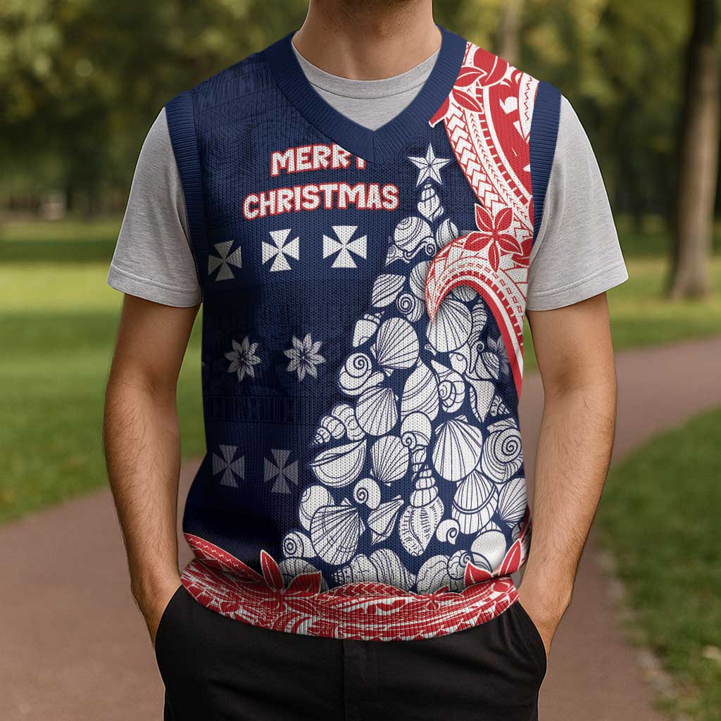 Wallis And Futuna Christmas Knitted V-Neck Vest Seashell Xmas Tree Tribal Waves DT05 - Polynesian Pride