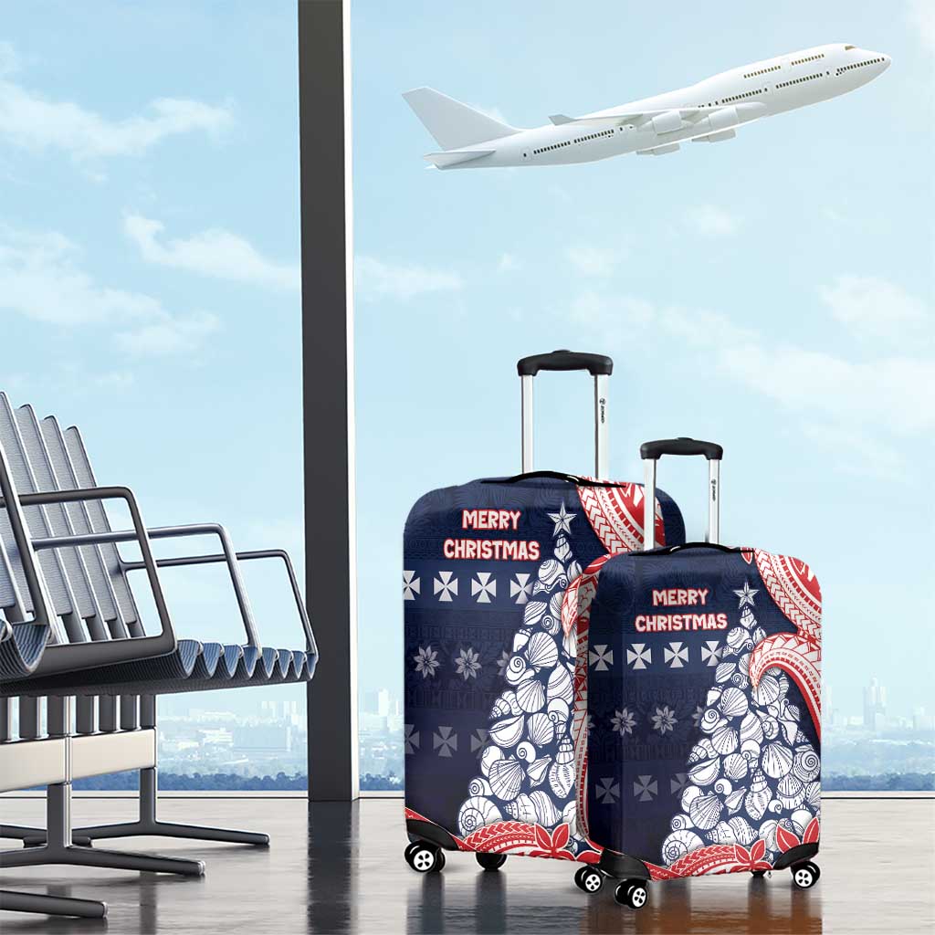 Wallis And Futuna Christmas Luggage Cover Seashell Xmas Tree Tribal Waves - Polynesian Pride