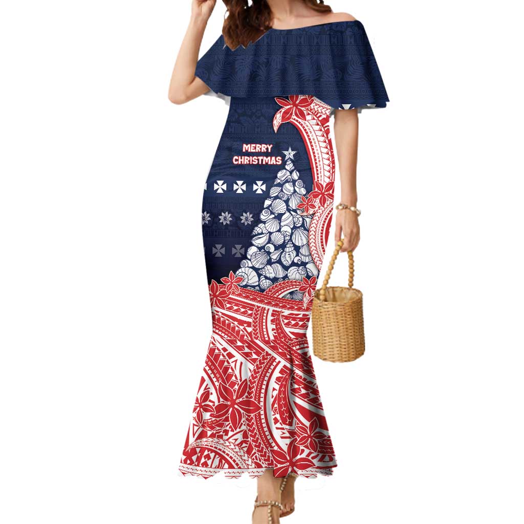 Wallis And Futuna Christmas Mermaid Dress Seashell Xmas Tree Tribal Waves - Polynesian Pride