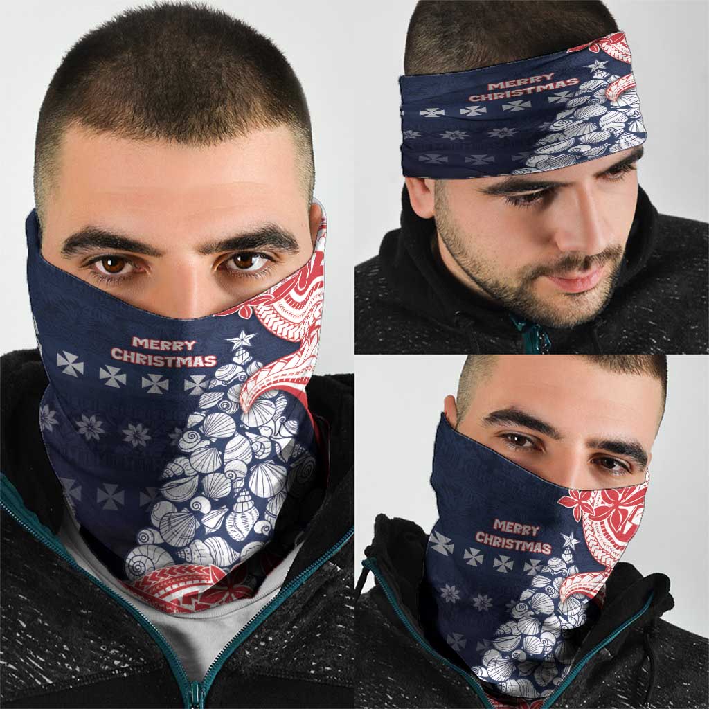 Wallis And Futuna Christmas Neck Gaiter Seashell Xmas Tree Tribal Waves - Polynesian Pride