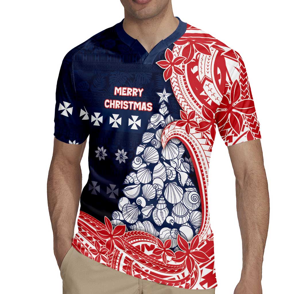 Wallis And Futuna Christmas Rugby Jersey Seashell Xmas Tree Tribal Waves - Polynesian Pride