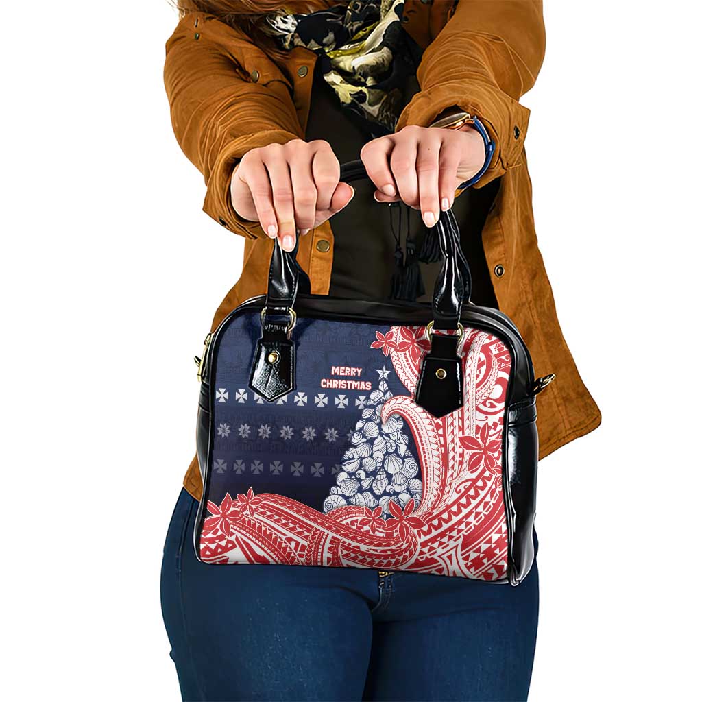 Wallis And Futuna Christmas Shoulder Handbag Seashell Xmas Tree Tribal Waves - Polynesian Pride