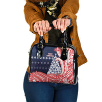 Wallis And Futuna Christmas Shoulder Handbag Seashell Xmas Tree Tribal Waves - Polynesian Pride