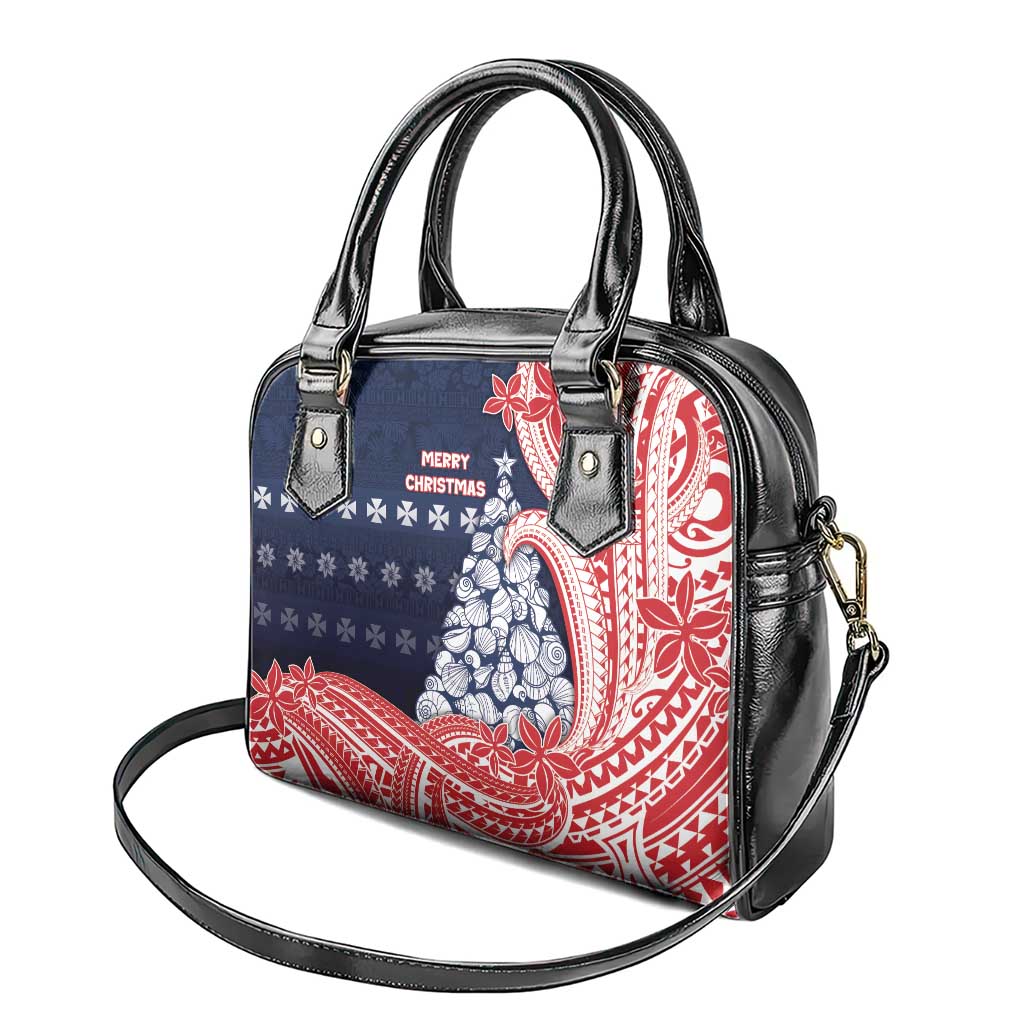 Wallis And Futuna Christmas Shoulder Handbag Seashell Xmas Tree Tribal Waves - Polynesian Pride