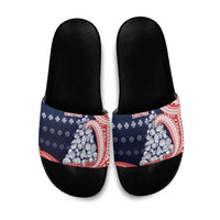 Wallis And Futuna Christmas Slide Sandals Seashell Xmas Tree Tribal Waves - Polynesian Pride