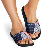 Wallis And Futuna Christmas Slide Sandals Seashell Xmas Tree Tribal Waves - Polynesian Pride