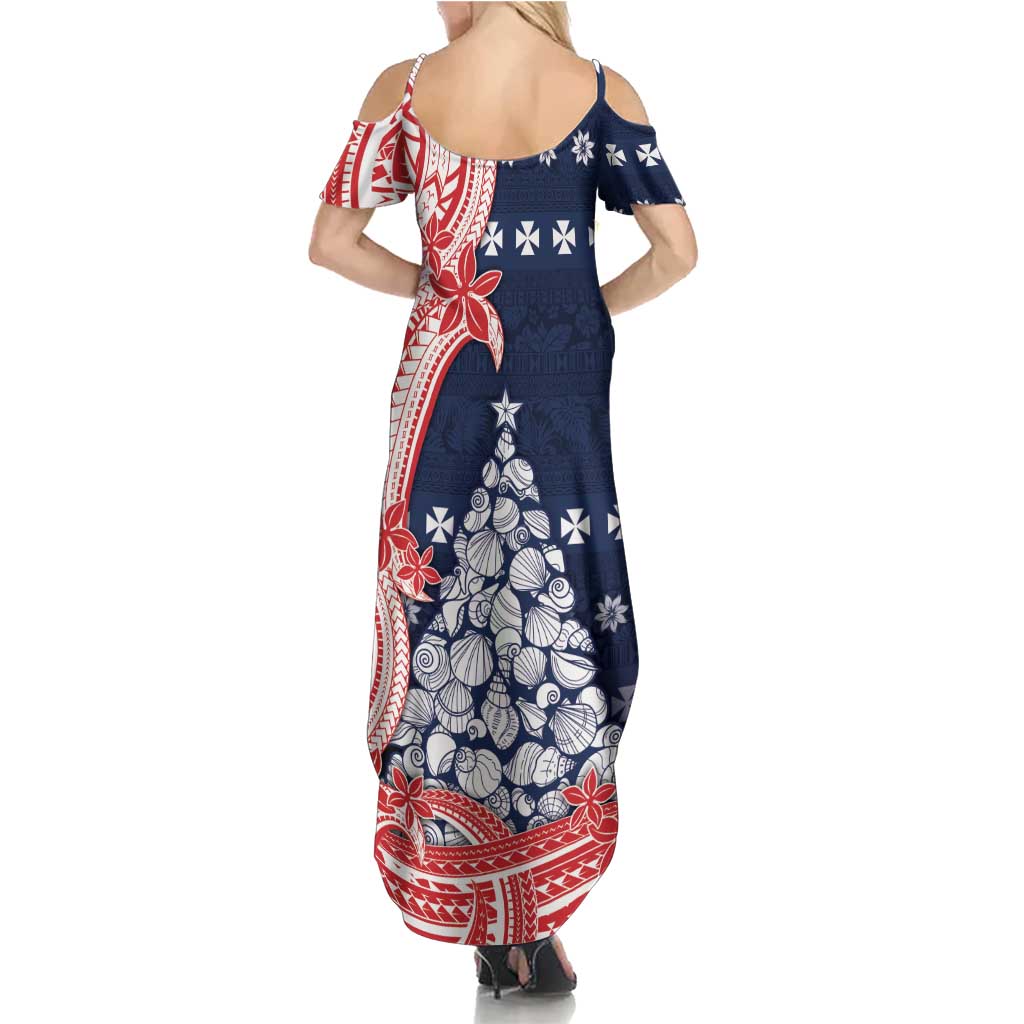 Wallis And Futuna Christmas Summer Maxi Dress Seashell Xmas Tree Tribal Waves - Polynesian Pride