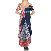 Wallis And Futuna Christmas Summer Maxi Dress Seashell Xmas Tree Tribal Waves - Polynesian Pride