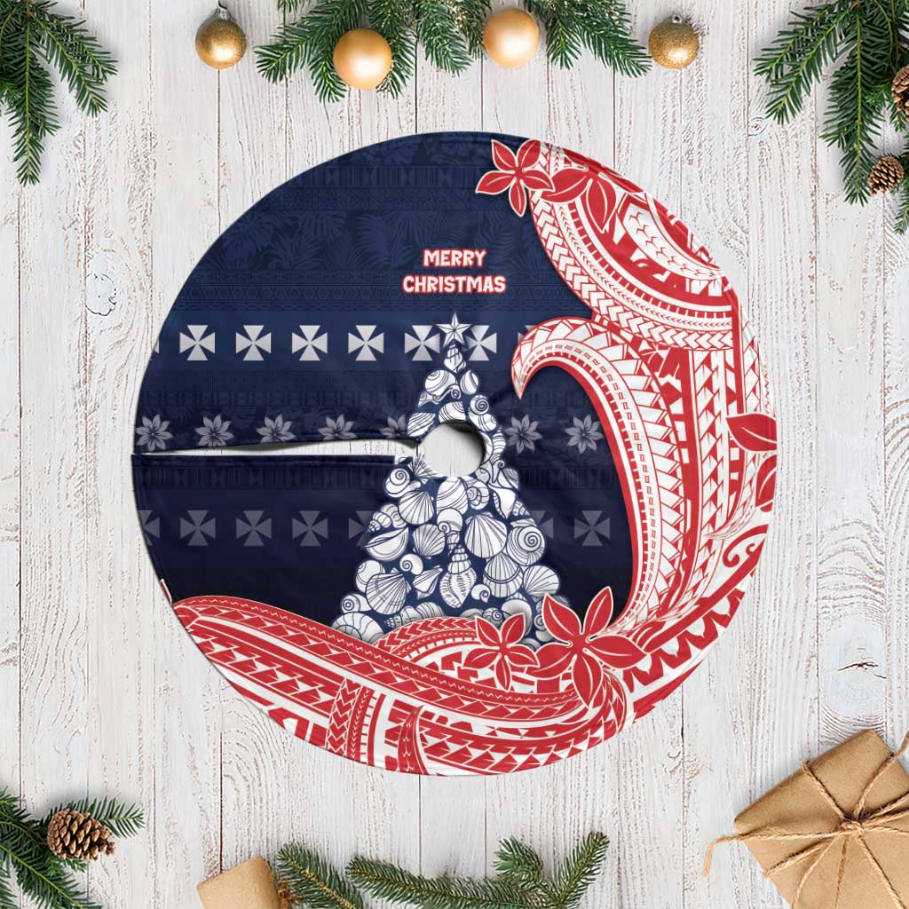 Wallis And Futuna Christmas Tree Skirt Seashell Xmas Tree Tribal Waves - Polynesian Pride