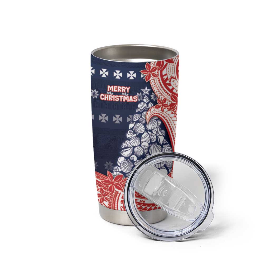 Wallis And Futuna Christmas Tumbler Cup Seashell Xmas Tree Tribal Waves DT05 - Polynesian Pride
