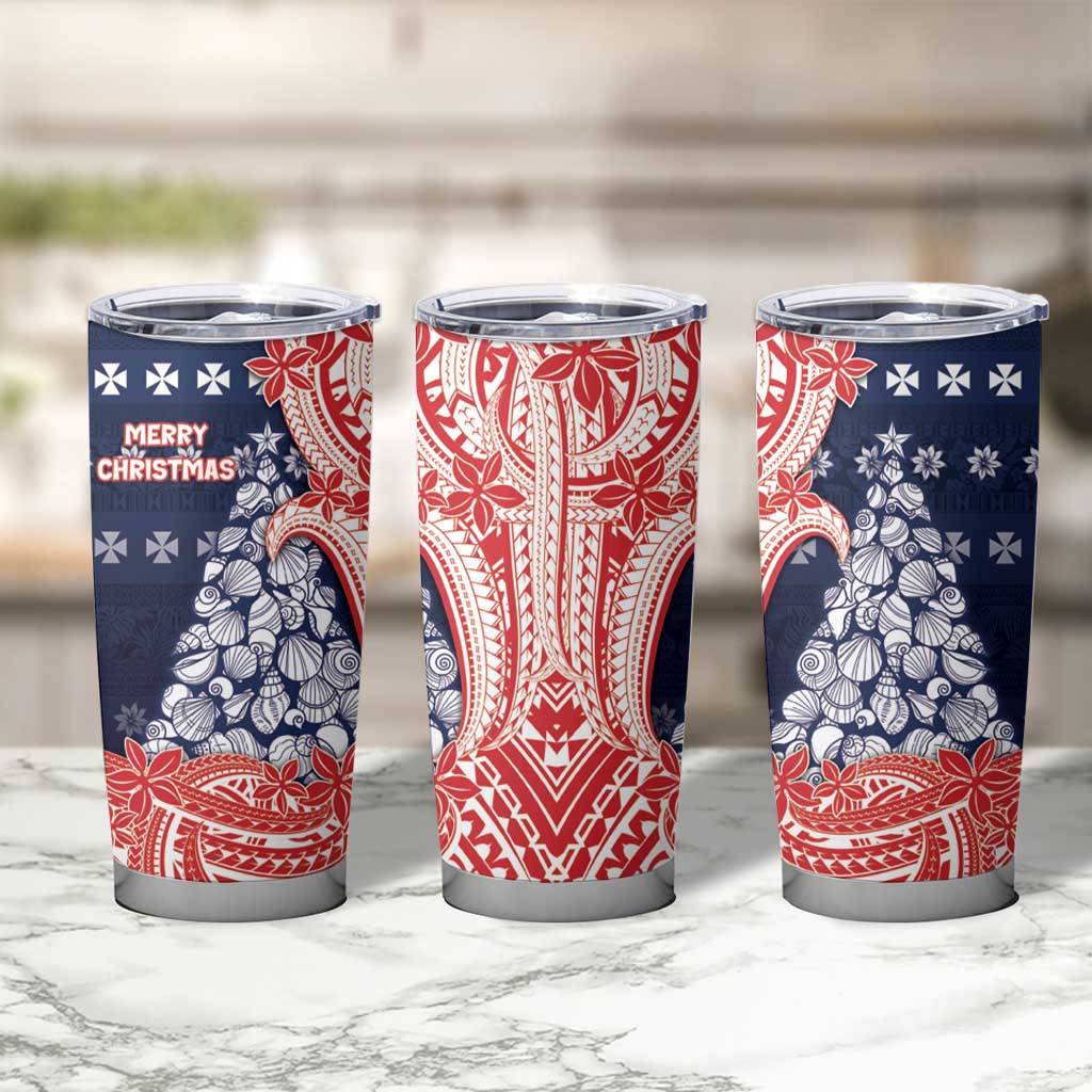Wallis And Futuna Christmas Tumbler Cup Seashell Xmas Tree Tribal Waves DT05 - Polynesian Pride