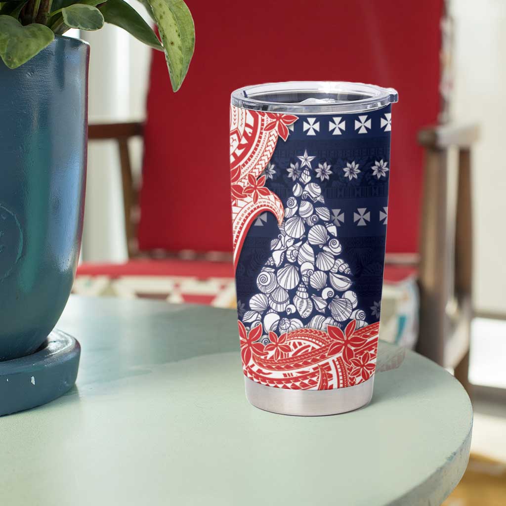 Wallis And Futuna Christmas Tumbler Cup Seashell Xmas Tree Tribal Waves DT05 - Polynesian Pride