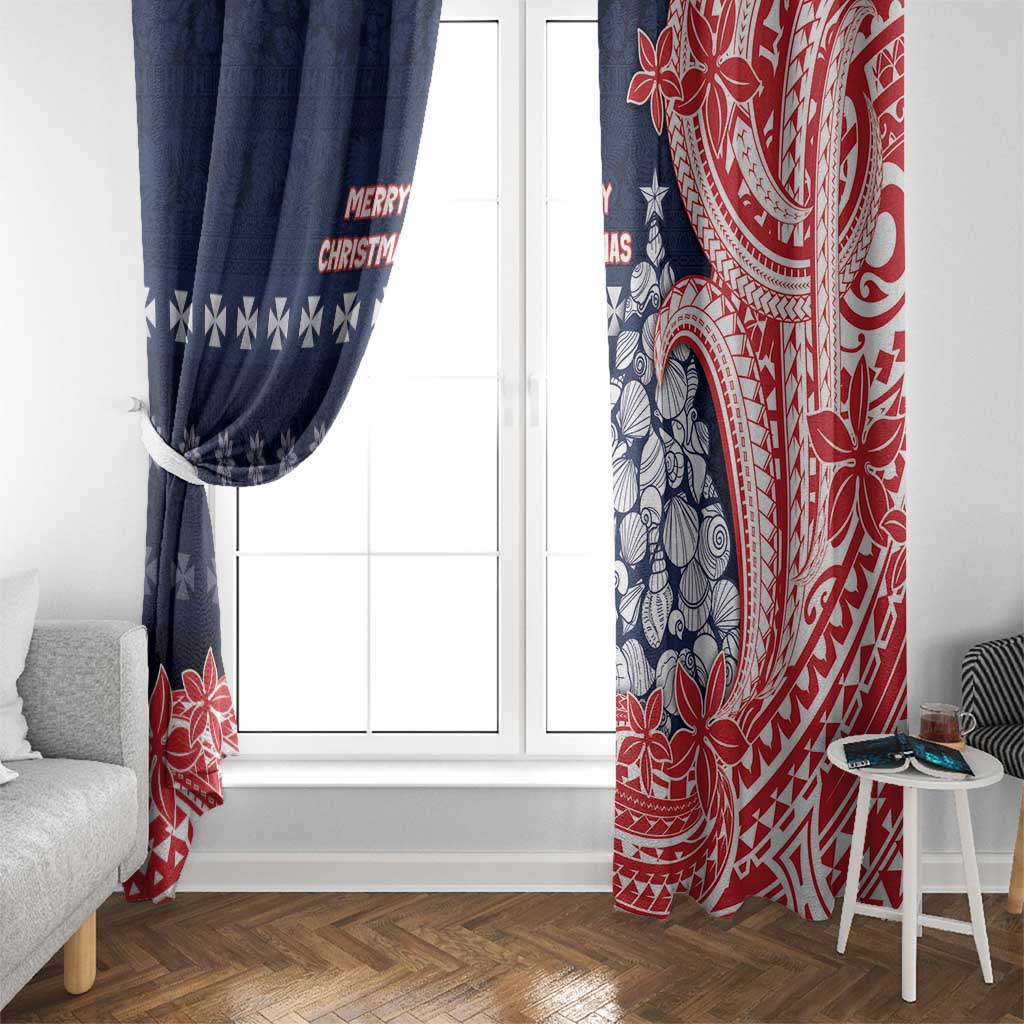 Wallis And Futuna Christmas Window Curtain Seashell Xmas Tree Tribal Waves - Polynesian Pride