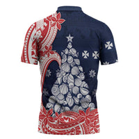 Wallis And Futuna Christmas Zipper Polo Shirt Seashell Xmas Tree Tribal Waves - Polynesian Pride
