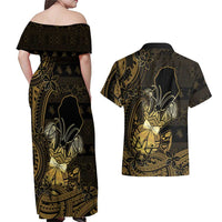 Niue Christmas Couples Matching Off Shoulder Maxi Dress and Hawaiian Shirt Niuean Crab Xmas Tribal Waves DT05 - Polynesian Pride