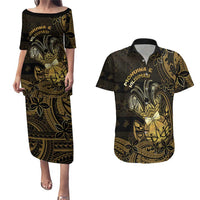 Niue Christmas Couples Matching Puletasi and Hawaiian Shirt Niuean Crab Xmas Tribal Waves - Polynesian Pride