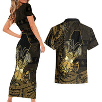 Niue Christmas Couples Matching Short Sleeve Bodycon Dress and Hawaiian Shirt Niuean Crab Xmas Tribal Waves DT05 - Polynesian Pride