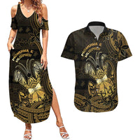 Niue Christmas Couples Matching Summer Maxi Dress and Hawaiian Shirt Niuean Crab Xmas Tribal Waves DT05 Gold - Polynesian Pride