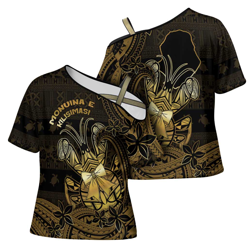 Niue Christmas Cross Shoulder Shirt Niuean Crab Xmas Tribal Waves - Polynesian Pride
