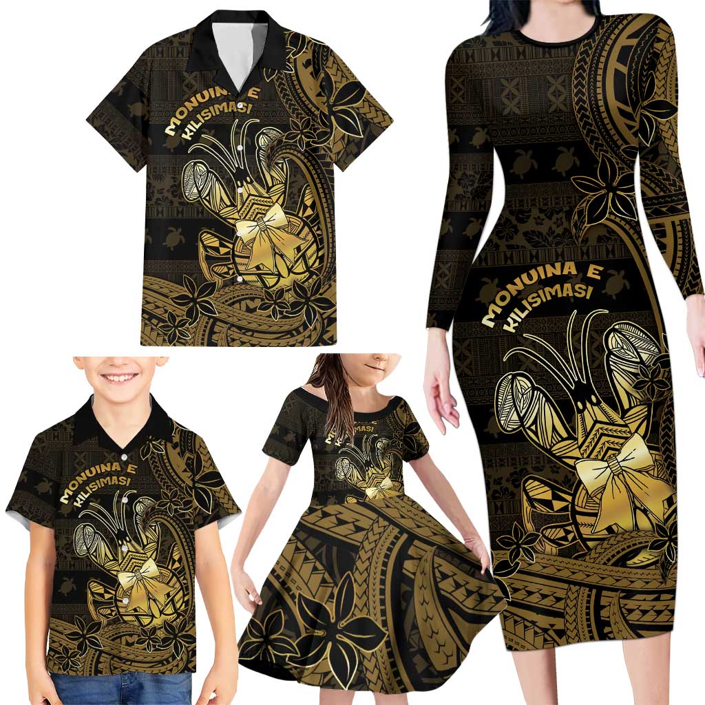 Niue Christmas Family Matching Long Sleeve Bodycon Dress and Hawaiian Shirt Niuean Crab Xmas Tribal Waves - Polynesian Pride