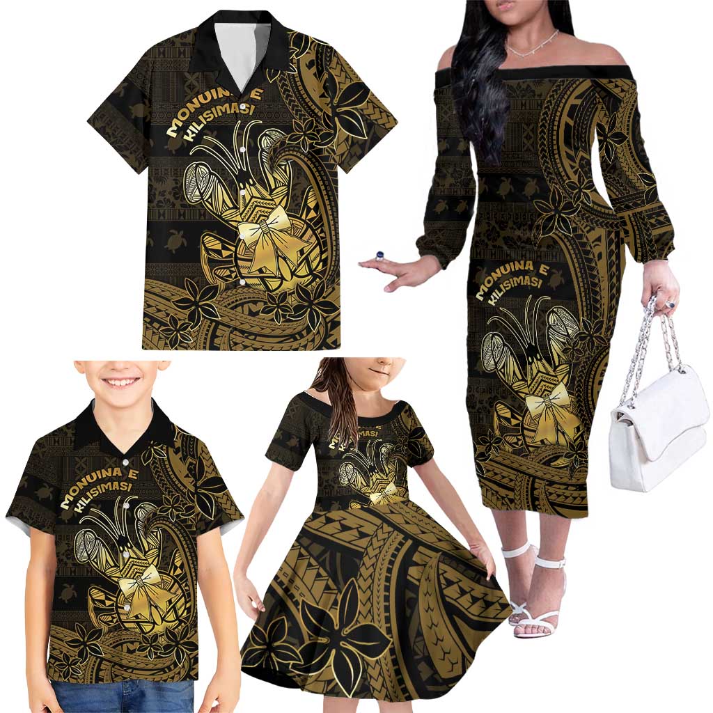 Niue Christmas Family Matching Off The Shoulder Long Sleeve Dress and Hawaiian Shirt Niuean Crab Xmas Tribal Waves - Polynesian Pride