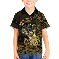 Niue Christmas Family Matching Off The Shoulder Long Sleeve Dress and Hawaiian Shirt Niuean Crab Xmas Tribal Waves DT05 Son's Shirt Gold - Polynesian Pride
